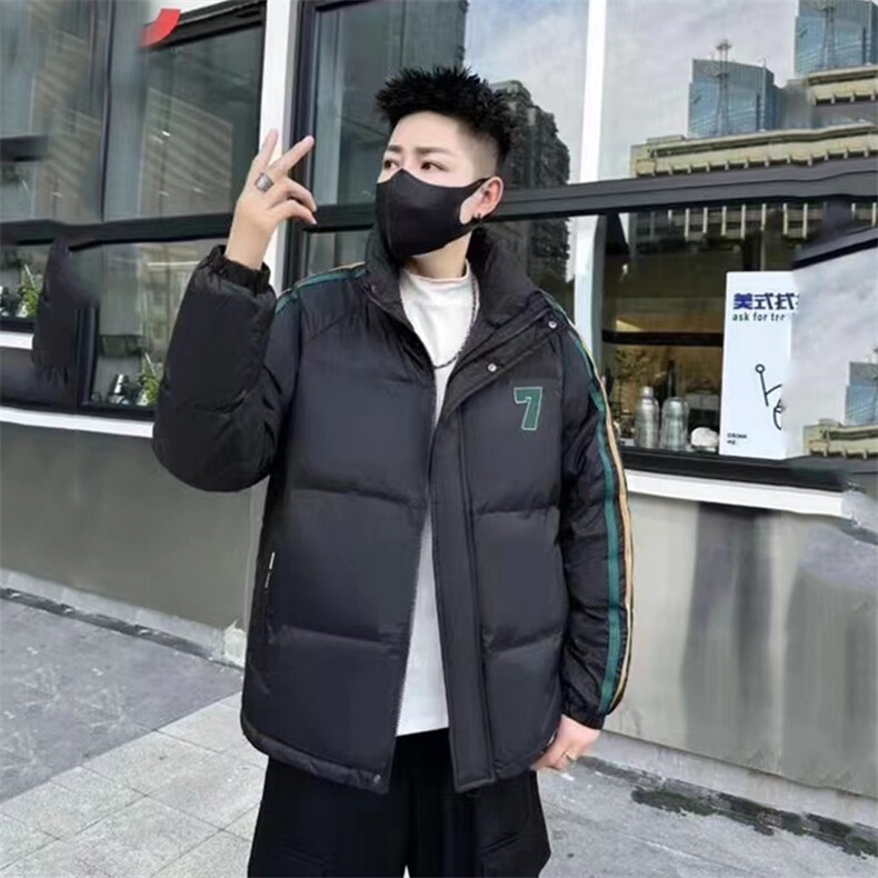 秋冬立领潮牌条纹羽绒服御寒轻薄保暖韩版青年防寒短款外套男装图片