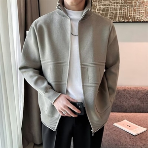 2024秋冬季针织开衫男宽松百搭保暖外穿情侣纯色毛衣外套 M835图片