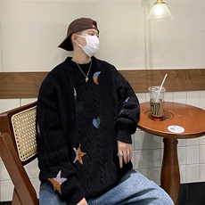 B243-P58秋冬季潮牌慵懒套头针织衫日系复古刺绣麻花圆领毛衣男，男装针织衫/毛衣，星座512-6