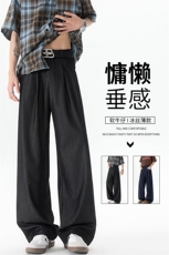 冰丝牛仔裤男夏季薄款垂坠感痞帅高级感休闲阔腿拖地西裤KZ050P58，男装休闲裤，电商B312