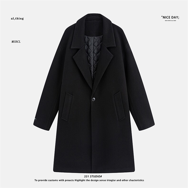 平铺~2025秋冬中长款单排扣韩版毛呢风衣外套E065/P108，男装风衣，电商B331
