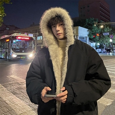 冬季外景重磅毛领连帽夹克棉服男潮宽松工装大码外套MF00372/P135，男装夹克，电商B316