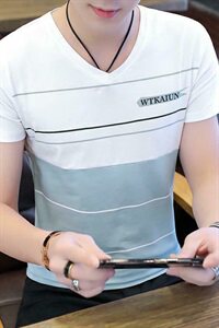 款5025男士短袖t恤V领韩版潮流个性半袖修身体桖夏装潮牌图片