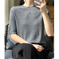 一线成衣夏季新款精纺羊毛短袖t恤女宽松圆领花边针织衫半袖上衣，女装针织衫/毛衣，大美人高端店