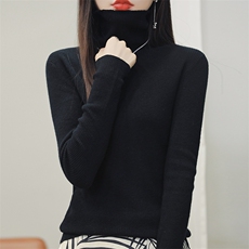 秋冬季10%羊绒90%羊毛休闲时尚百搭50支修身堆堆领羊绒衫，女装羊绒衫，朝思羊绒