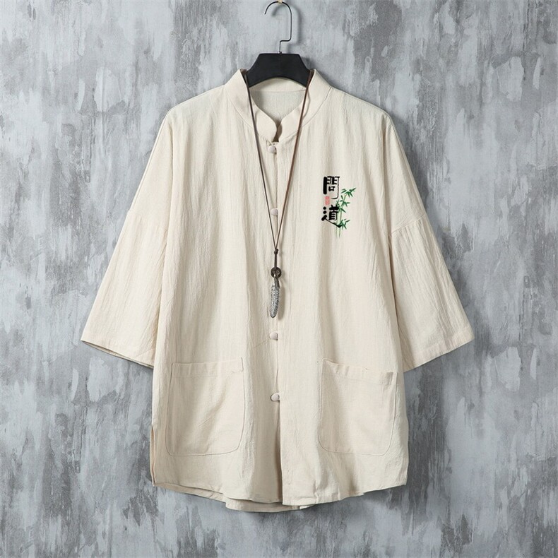 男士衬衫五分袖衬衣中袖印花立领唐装风XZ1512-241306-P35,男装衬衫,星座1512
