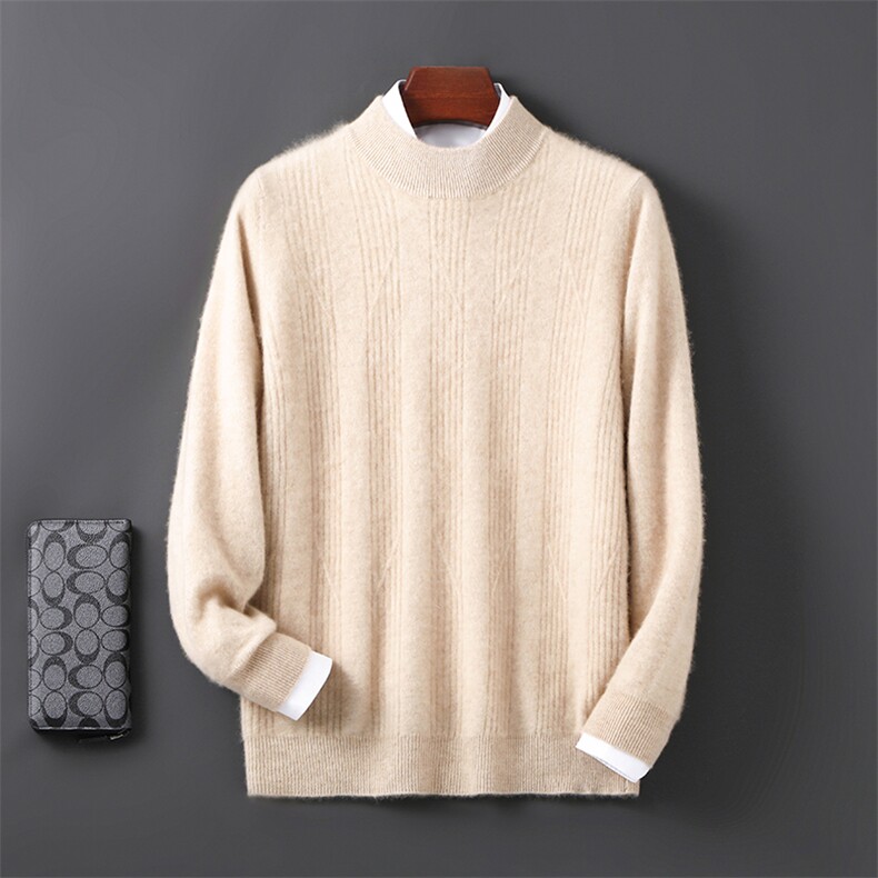 2025年秋季新款百搭男士12针细竖条半高加厚保暖羊毛衫，男装羊毛衫，邓利维