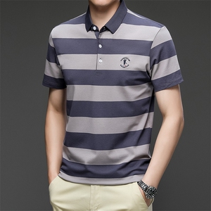 2024新款男士短袖t恤衣服纯色夏季中年商务上衣polo衫 HMQ306-P63图片