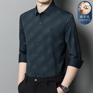 高端长袖条纹春秋绵羊毛中青年免烫商务休闲男士衬衣 XY6651-P115图片