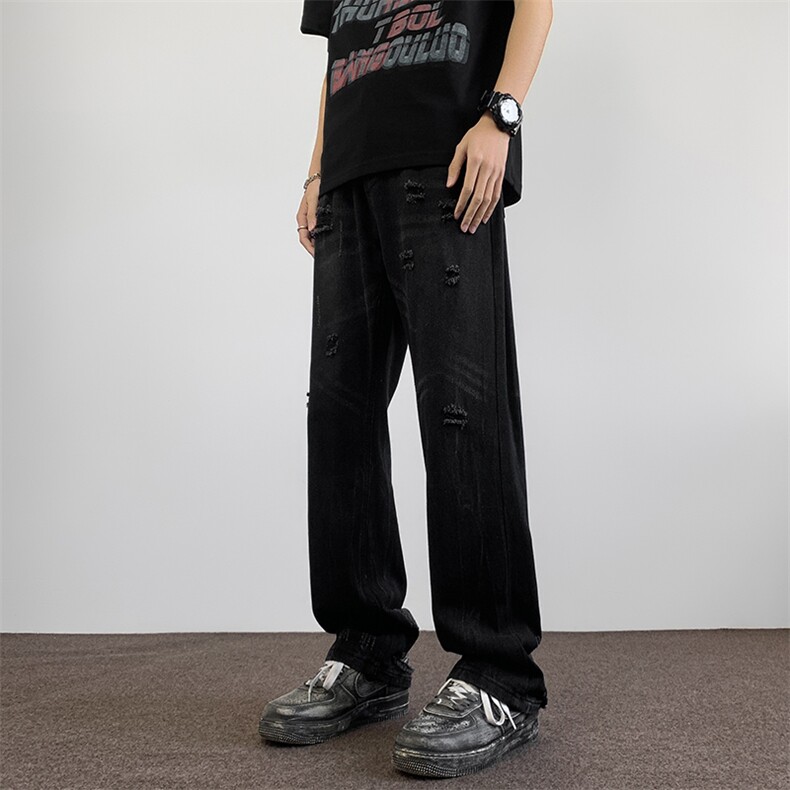 破洞牛仔裤男vibe直筒裤子潮牌微喇高街百搭休闲长裤N06151-P45,男装牛仔裤,星座308B-2
