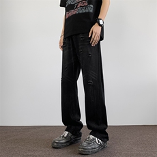 破洞牛仔裤男vibe直筒裤子潮牌微喇高街百搭休闲长裤N06151-P45，男装牛仔裤，星座308B-2