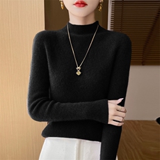 羊毛衫女2024新款半高领修紧身秋冬针织打底毛衣，女装羊毛衫，德尔信羊绒