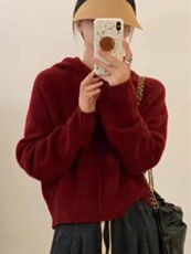 连帽毛衣女秋冬2024新款宽松短款针织衫长袖上衣，女装羊毛衫，恩泰羊绒