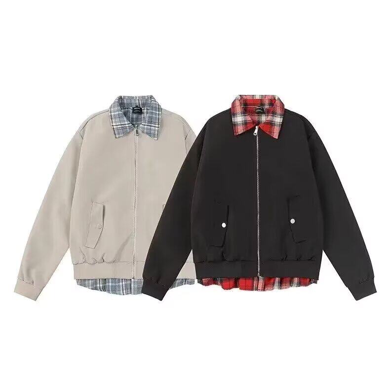 格子拼接假两件外套男潮牌设计夹克春季时尚情侣棒球服HH650P68,男装夹克,星座1013-5