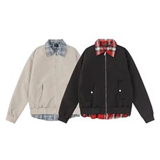 格子拼接假两件外套男潮牌设计夹克春季时尚情侣棒球服HH650P68，男装夹克，星座1013-5