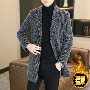 加棉加厚西装领大码中长款型男商务休闲青年外套男A03-P165图片