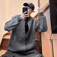 港风秋冬款男V领开衫毛衣侧边开叉针织衫线衣外套M019P55，男装针织衫/毛衣，星座1013-1