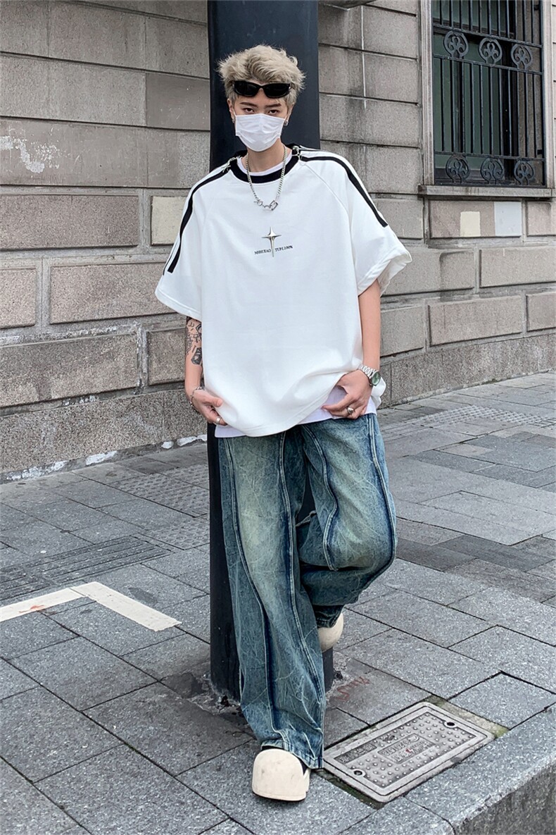 小众拉链设计感重磅美式街头宽松短袖T恤男女情高街嘻哈半袖,男装T恤,星座505-2（原电商A260-1)