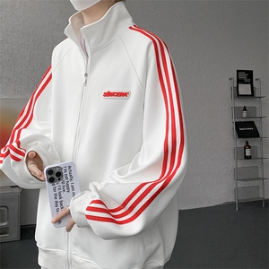 8XL-M条纹撞色开衫新年红卫衣运动套装潮牌运动服校园风TZ114P118图片