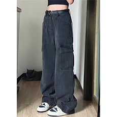 直筒工装牛仔裤女2025新款hiphop高腰宽松拖地阔腿裤子KA1092，男装牛仔裤，星座1116A（原606A-3）