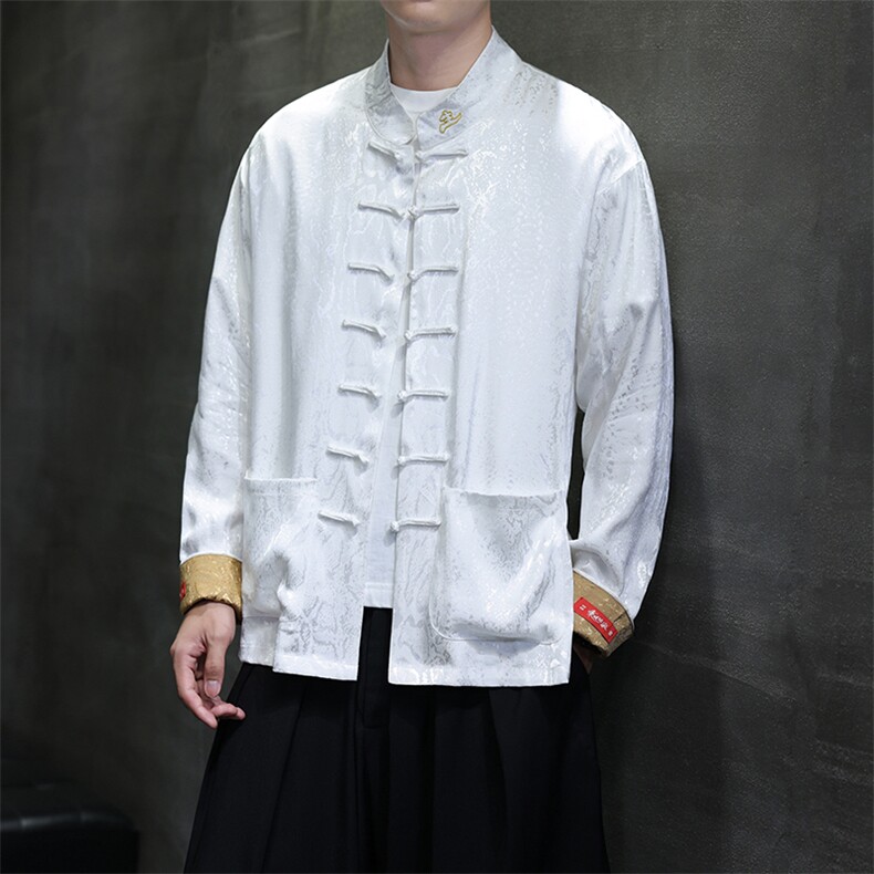 新中式新品（白财神）风潮休闲盘扣丝绸改良唐装外套C3460,男装民族服装,星座305A（原312A-1）