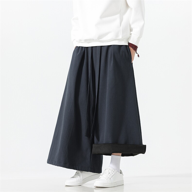 2025秋冬汉服唐装风棉麻阔腿裤马面裤K371加绒P65-常规P55,男装民族服装,电商A057B