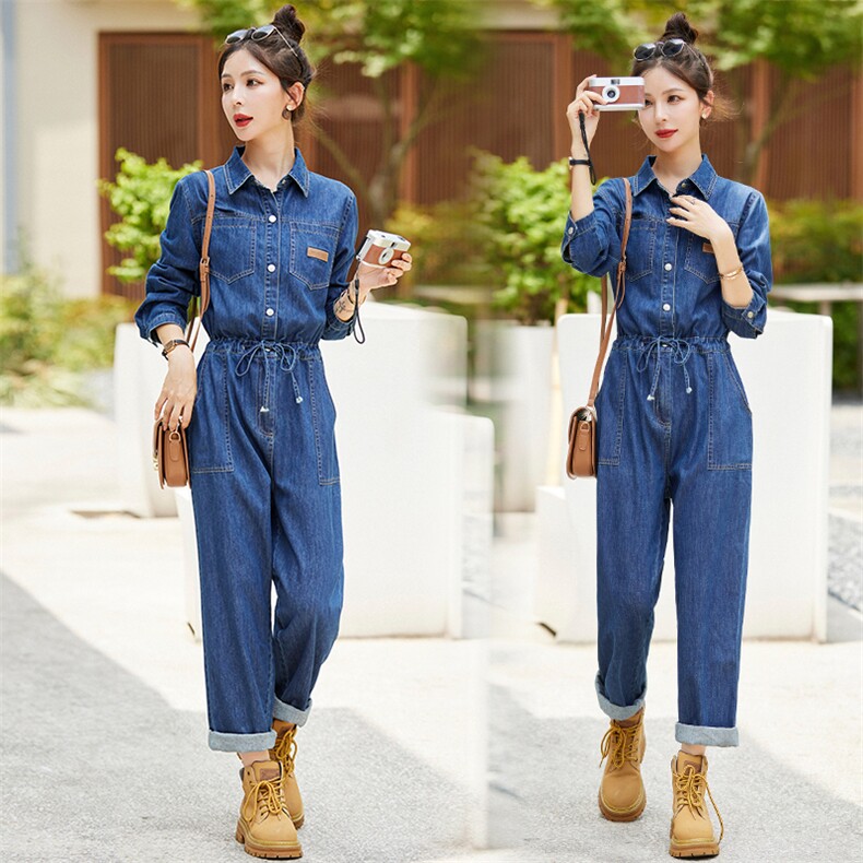 牛仔连体裤女春秋2024新款时尚连身裤超好看减龄显瘦连衣裤，女装连体裤，E百度