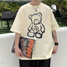 2025年夏季短袖t恤男宽松大码港风青少年纯棉打底五分袖TX415-P25，男装T恤，星座505-3