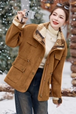 现货！正反两面穿皮毛一体外套女冬季中长款麂皮绒加厚夹克棉服，女装棉衣/棉服，韩蔻秀