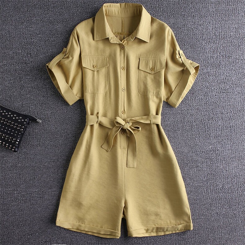 休闲工装连体短裤女夏薄款小个子2025年新款时尚减龄连身衣裤,女装休闲裤,艾青服饰