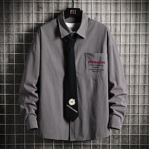LC42110-P45加绒款P55痞帅领带长袖衬衫男士大码dk制服男jk网格