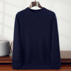 秋冬新款菱形圆领针织套头上衣时尚百搭，男装针织衫/毛衣，隆格羊绒