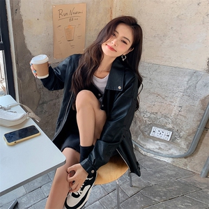 黑色小个子炸街短款PU皮衣女2025春新款韩版港风街头机车百搭上衣图片