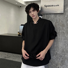夏季高品质星星装饰不规则立领衬衫打底简约时尚打底衬衫T恤P40，男装衬衫，电商B319