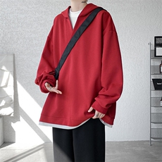 8XL-M叠穿假两件卫衣重磅连帽V领拼接套头衫宽松大码外套WY006P65，男装卫衣，电商B312