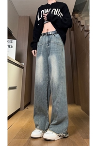 现货 直筒渐变休闲裤女宽松复古蓝毛边牛仔裤男 K5825-P55 控78图片