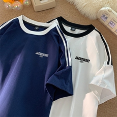 可48小时发货支持抖音得物来样二开重磅美式高街纯棉织带短袖T恤，男装T恤，电商A486
