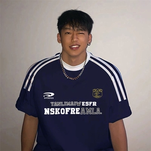夏季美式高街重磅纯棉三条杠织带撞色男女短袖T恤ZD395-特P30图片