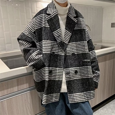 毛呢大衣男士秋冬季中长款格子西装韩版潮流呢子外套W6007-P76，男装毛呢大衣，星座512-2