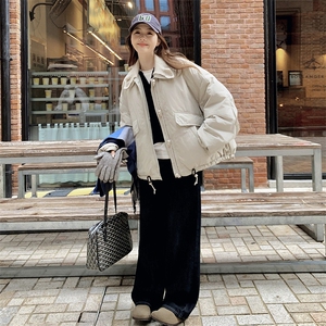 冬款90绒白鸭绒双层羊毛领复古牛角扣羽绒服2C050-1209-P305-K458图片
