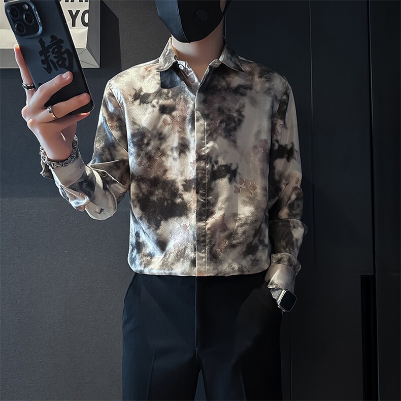 高级感印花衬衫男痞帅潮流百搭社会小伙衬衣301C-CS05-P58控78图片