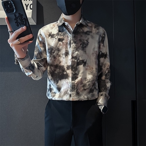 高级感印花衬衫男痞帅潮流百搭社会小伙衬衣301C-CS05-P58控78
