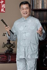 中老年唐装男春秋季冰丝长袖套装风爷爷中式生日过寿婚礼衣服，男装中老年男装，钱塘723