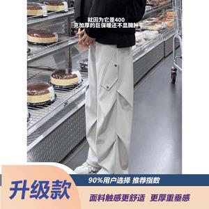 港风秋款男休闲裤褶皱拼接工装阔腿长裤h35 P50图片