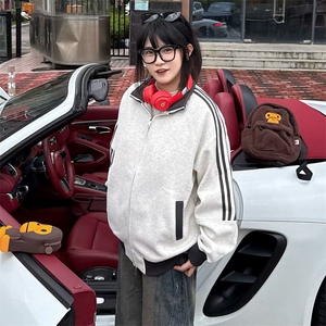 抖音得物高品质 美式高街重磅结构设计拼接织带立领卫衣外套 CM42图片