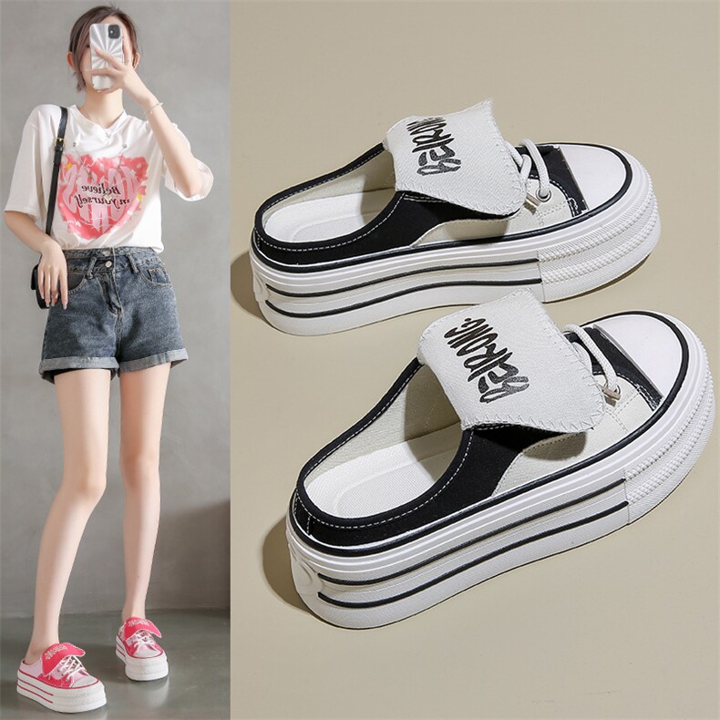 2024帆布鞋子女夏季新款韩版ins女学生休闲厚底百搭板鞋，女鞋拖鞋，电商A223