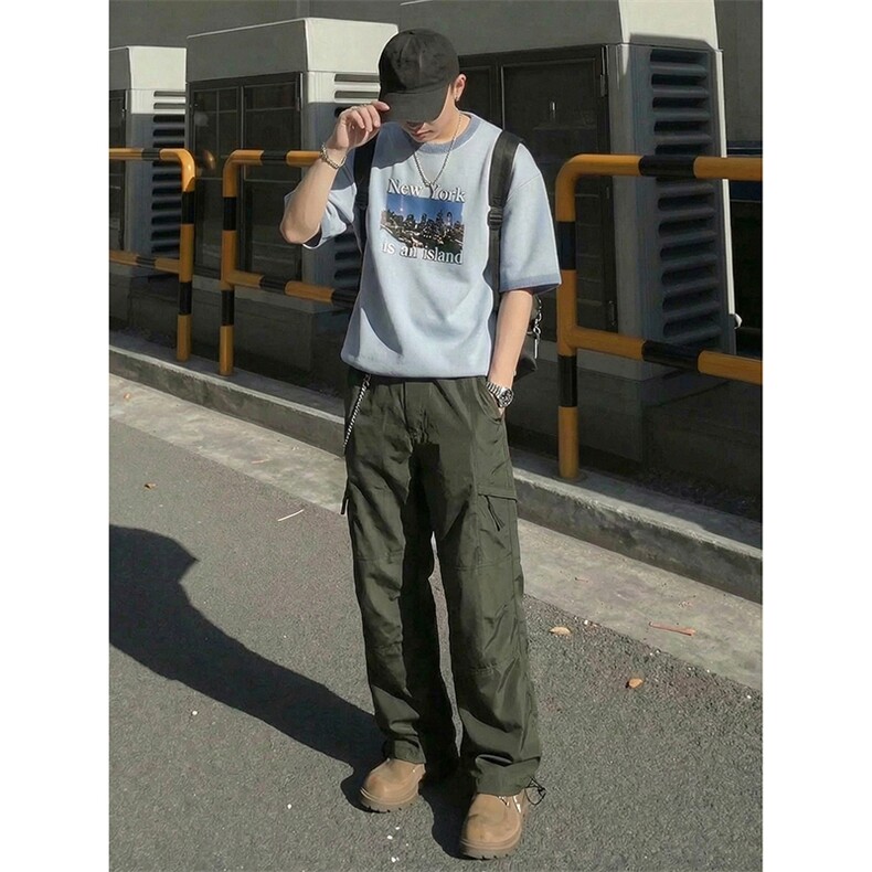 A178-K10022-P35复古速干口袋工装裤男夏季薄款垂感阔腿裤,男装工装外套,电商A178