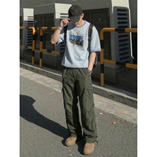 A178-K10022-P35复古速干口袋工装裤男夏季薄款垂感阔腿裤，男装工装外套，电商A178