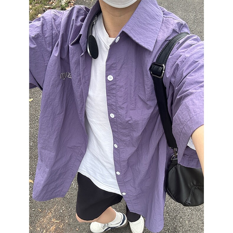 夏季新款速干短袖刺绣衬衫潮流港风宽松百搭男半袖CS285-P35,男装T恤,星座301C-5