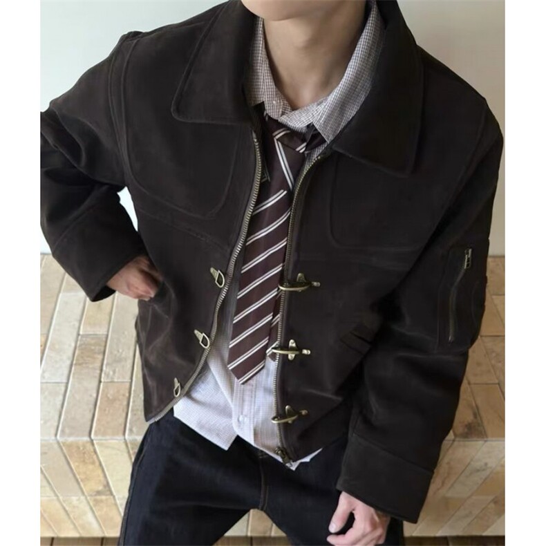 鹿皮绒垫肩工装外套男女2025秋冬翻领飞行夹克男士潮JHT251，男装夹克，星座1116A（原606A-3）